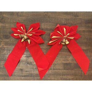 Pair Velvet Christmas Bows With Golden Bells